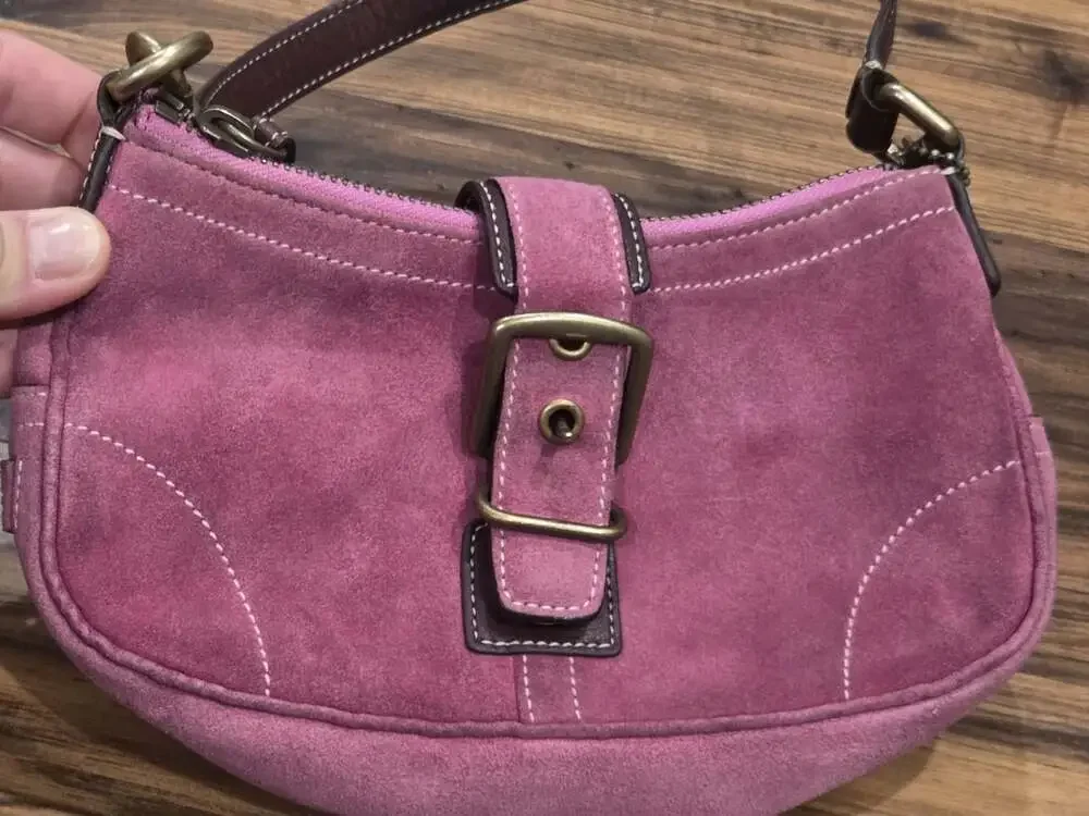 Vtg Y2K Coach Soho Suede Buckle Mini Flap Shoulder Bag Pink Magenta 90s Handbag
